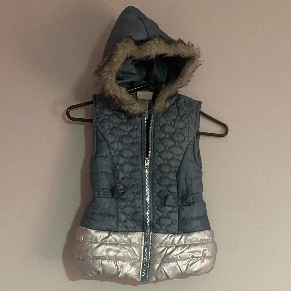 Little Lass Blue and Silver Quilted Hooded Vest